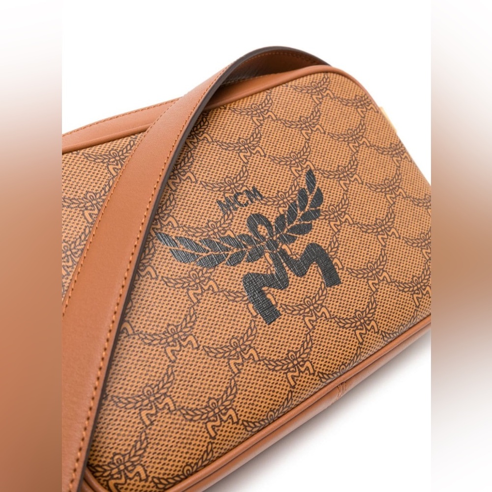 MCM Tan and Black Logo Shoulder Bag - Picture 3 of 5
